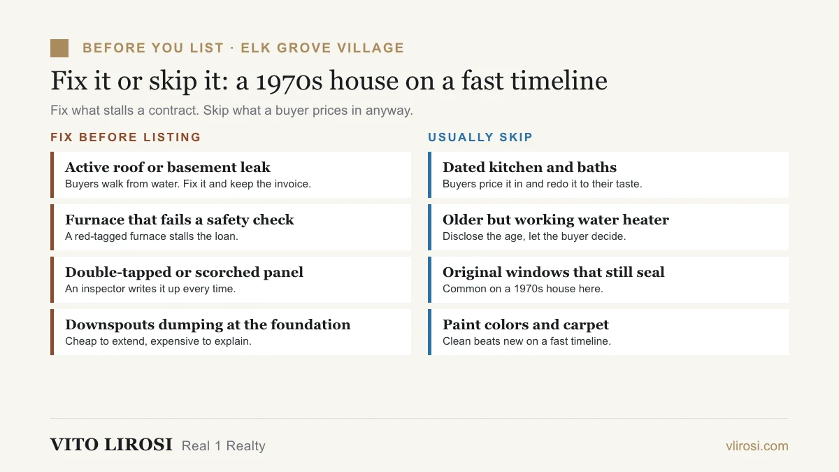 Fix or skip before listing an Elk Grove Village house built in the 1970s: what stalls a contract versus what buyers price in